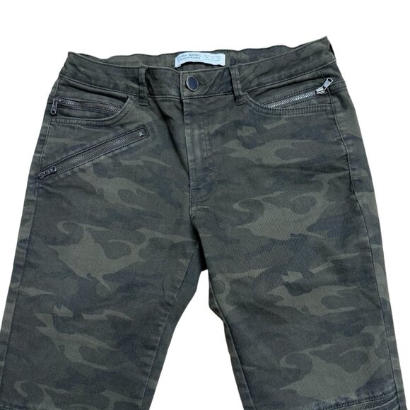 ZARA BASIC Z1975 CAMO JEANS SKINNY MID RISE ARMY GREEN ZIP ACCENT SIZE 6 GRUNGE - Picture 3 of 9